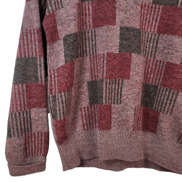 Jantzen Mens Grandpa Sweater Red Medium Ribbed Long Sleeve USA Wool Dadcore VTG - Picture 3 of 8